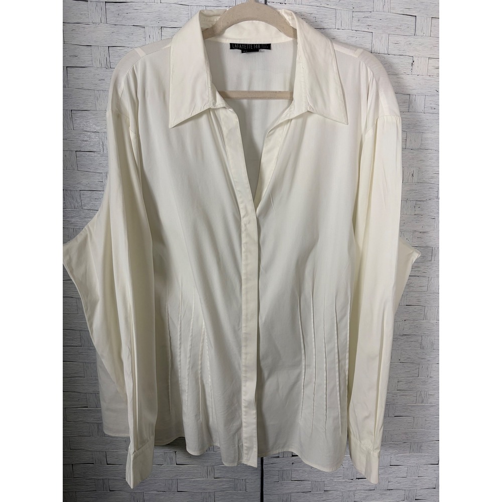 Lafayette 148 women's blouse button up cream pleaded feminine office plus size